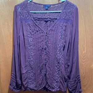 American Eagle Outfitters Plum Lace Small Blouse
